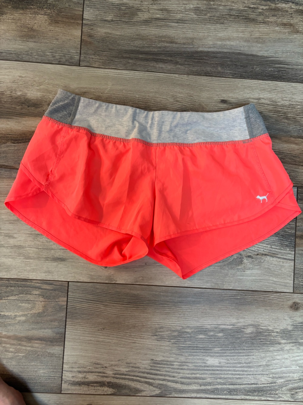 PINK Victoria's Secret Coral Pink Athletic Layered Shorts with Gray Waistband